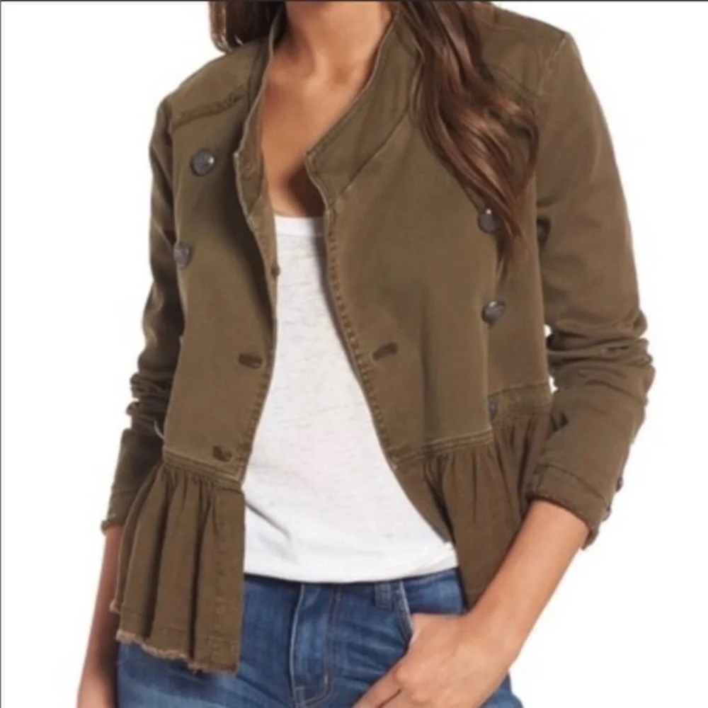 Free People Olive Military Jacket Peplum Hem - Picture 7 of 8